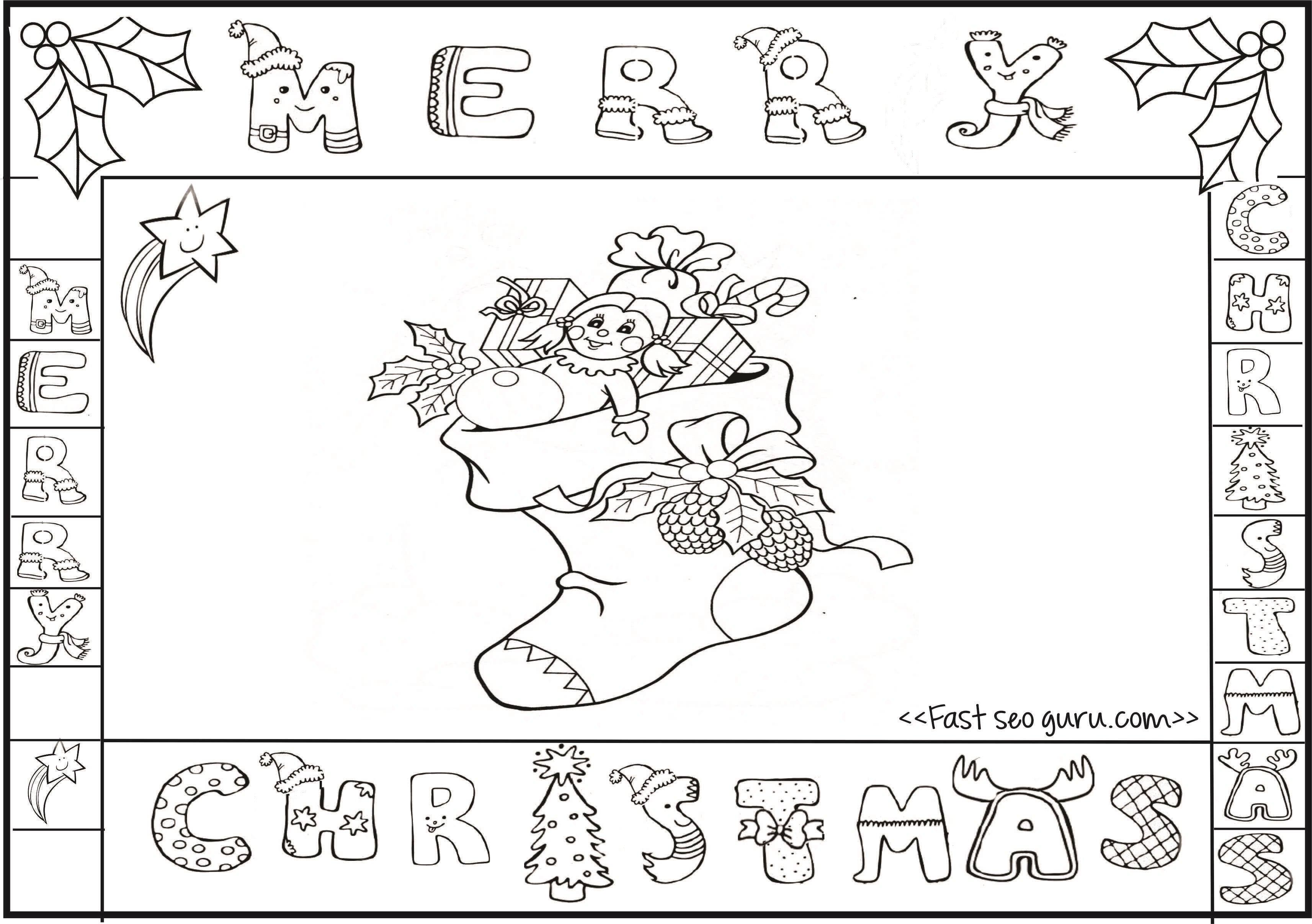 Printable merry christmas stocking colorng pages